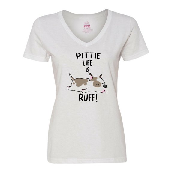 Inktastic Pittie Life is Ruff Spotted Pit Bull Women's V-Neck T-Shirt
