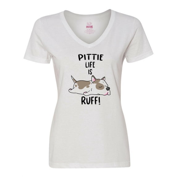 Inktastic Pittie Life is Ruff Spotted Pit Bull Women's V-Neck T-Shirt