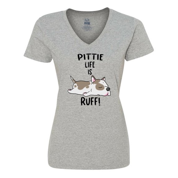 Inktastic Pittie Life is Ruff Spotted Pit Bull Women's V-Neck T-Shirt