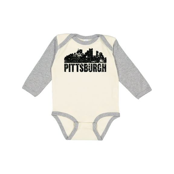 Inktastic Pittsburgh Skyline Grunge Boys or Girls Long Sleeve Baby Bodysuit