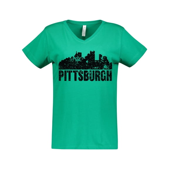 Inktastic Pittsburgh Skyline Grunge Women's V-Neck T-Shirt