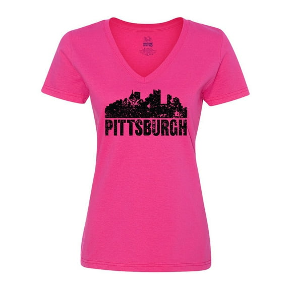 Inktastic Pittsburgh Skyline Grunge Women's V-Neck T-Shirt