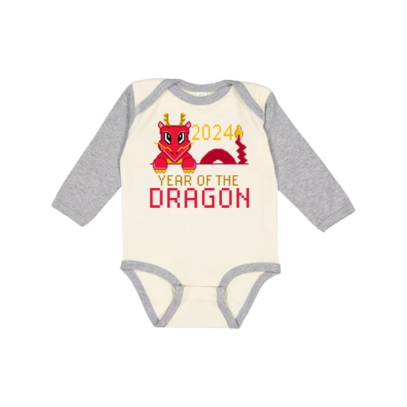 Inktastic Pixel Style Year of the Dragon 2024 Boys or Girls Long Sleeve Baby Bodysuit