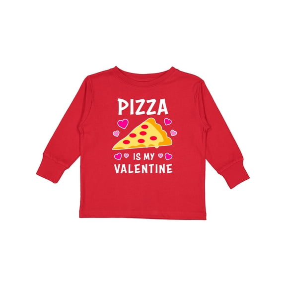 Inktastic Pizza is My Valentine with Hearts Boys or Girls Long Sleeve Toddler T-Shirt