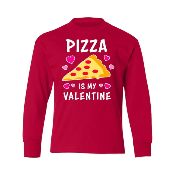 Inktastic Pizza is My Valentine with Hearts Long Sleeve Youth T-Shirt