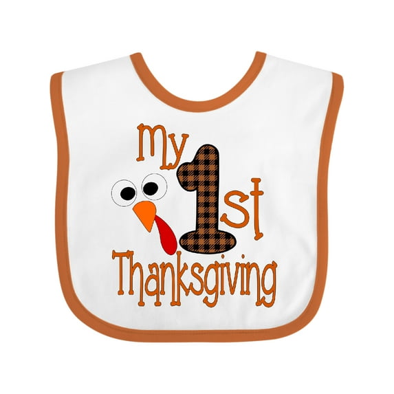 Inktastic Plaid 1st Thanksgiving Turkey Boys or Girls Baby Bib