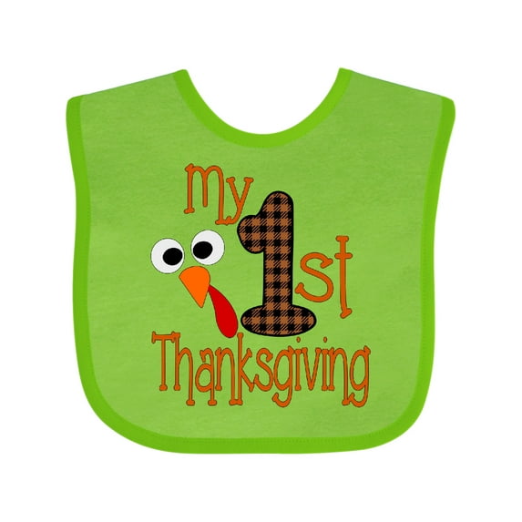 Inktastic Plaid 1st Thanksgiving Turkey Boys or Girls Baby Bib