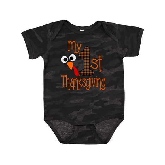 Inktastic Plaid 1st Thanksgiving Turkey Boys or Girls Baby Bodysuit
