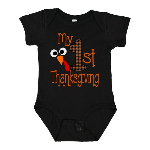 Inktastic Plaid 1st Thanksgiving Turkey Boys or Girls Baby Bodysuit