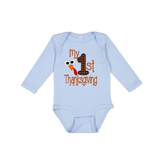 Inktastic Plaid 1st Thanksgiving Turkey Boys or Girls Long Sleeve Baby Bodysuit