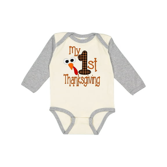 Inktastic Plaid 1st Thanksgiving Turkey Boys or Girls Long Sleeve Baby Bodysuit