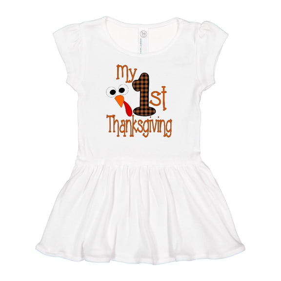 Inktastic Plaid 1st Thanksgiving Turkey Girls Baby Dress