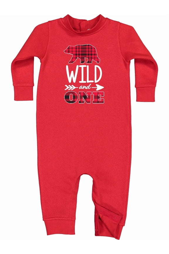 Plaid Bear Wild and 1 with Arrow Baby Fleece Romper