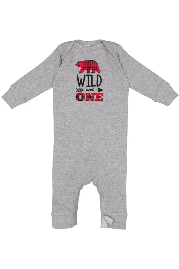 Plaid Bear Wild and 1 with Arrow Baby Romper Coveralls