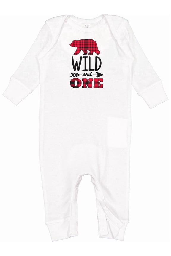 Plaid Bear Wild and 1 with Arrow Baby Romper Coveralls