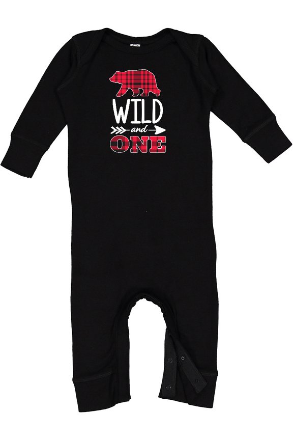 Plaid Bear Wild and 1 with Arrow Baby Romper Coveralls