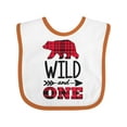 thumbnail image 1 of Inktastic Plaid Bear Wild and 1 with Arrow Boys or Girls Baby Bib, 1 of 4