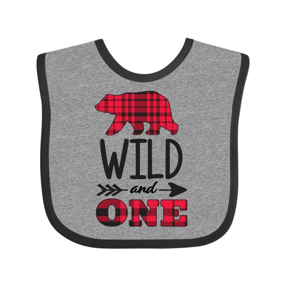 Inktastic Plaid Bear Wild and 1 with Arrow Boys or Girls Baby Bib