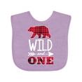thumbnail image 1 of Inktastic Plaid Bear Wild and 1 with Arrow Boys or Girls Baby Bib, 1 of 4
