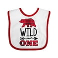 thumbnail image 1 of Inktastic Plaid Bear Wild and 1 with Arrow Boys or Girls Baby Bib, 1 of 4