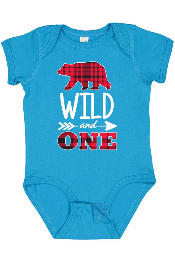 Plaid Bear Wild and 1 with Arrow Boys or Girls Baby Bodysuit