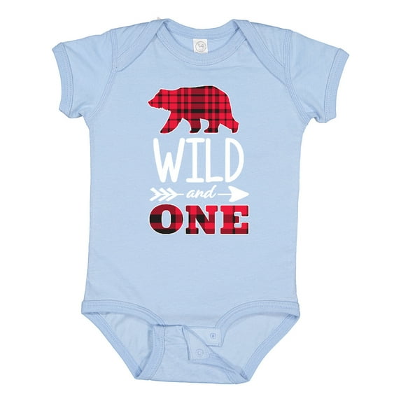 Inktastic Plaid Bear Wild and 1 with Arrow Boys or Girls Baby Bodysuit