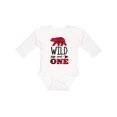 thumbnail image 1 of Inktastic Plaid Bear Wild and 1 with Arrow Boys or Girls Long Sleeve Baby Bodysuit, 1 of 5