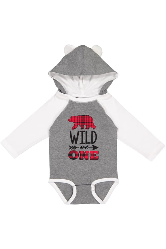 Plaid Bear Wild and 1 with Arrow Boys or Girls Long Sleeve Baby Bodysuit