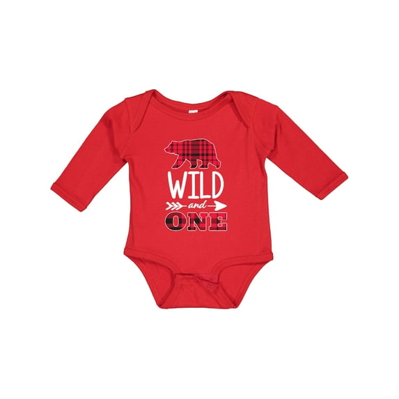 Inktastic Plaid Bear Wild and 1 with Arrow Boys or Girls Long Sleeve Baby Bodysuit