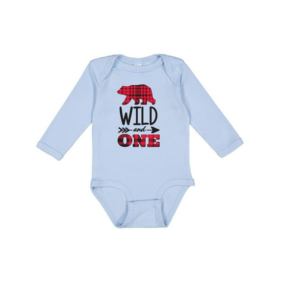 Inktastic Plaid Bear Wild and 1 with Arrow Boys or Girls Long Sleeve Baby Bodysuit