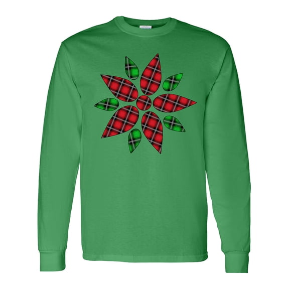 Inktastic Plaid Christmas Poinsettia Flower Long Sleeve T-Shirt