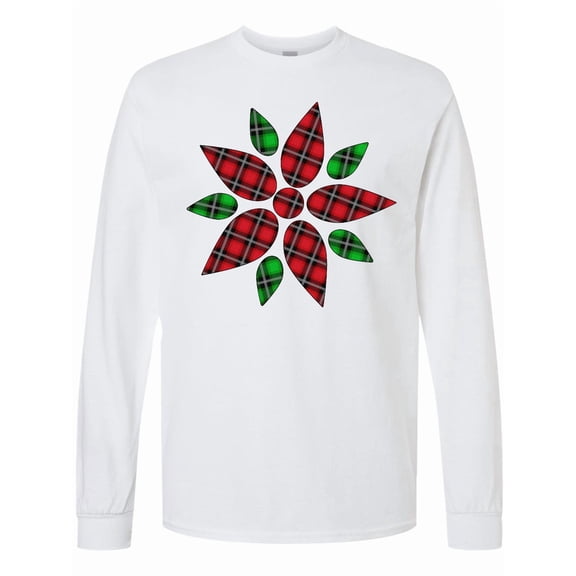 Inktastic Plaid Christmas Poinsettia Flower Long Sleeve T-Shirt