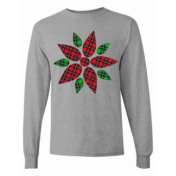 Inktastic Plaid Christmas Poinsettia Flower Long Sleeve T-Shirt