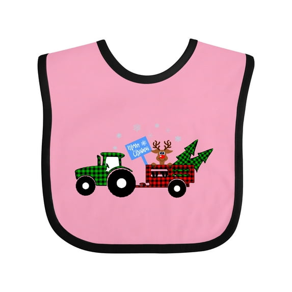 Inktastic Plaid Christmas Tractor With Cute Reindeer Boys or Girls Baby Bib