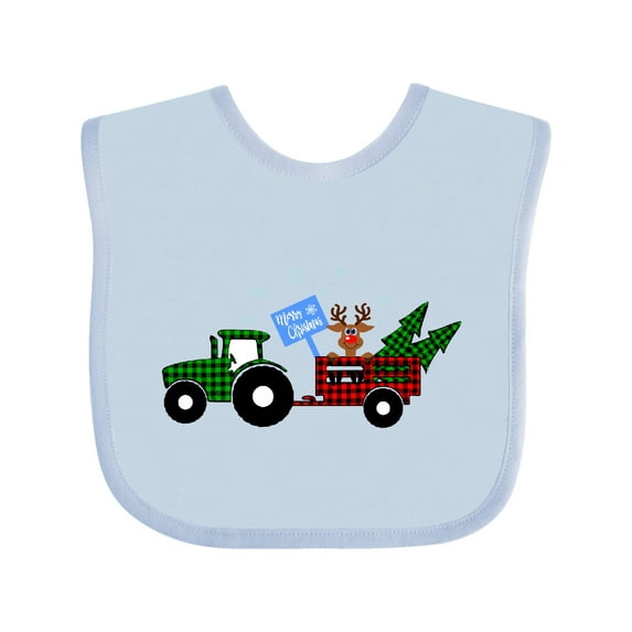 Inktastic Plaid Christmas Tractor With Cute Reindeer Boys or Girls Baby Bib