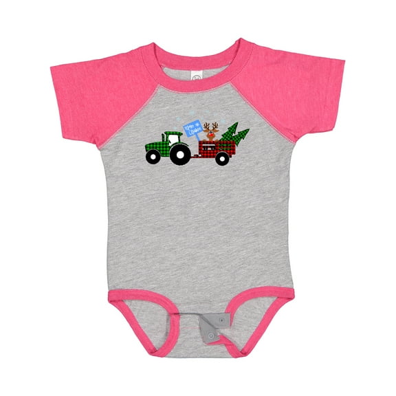 Inktastic Plaid Christmas Tractor With Cute Reindeer Boys or Girls Baby Bodysuit