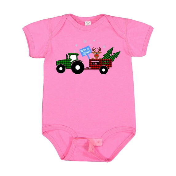 Inktastic Plaid Christmas Tractor With Cute Reindeer Boys or Girls Baby Bodysuit