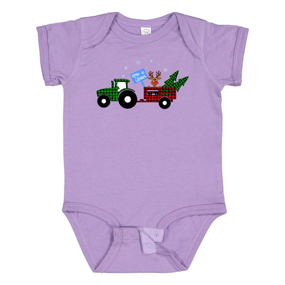Inktastic Plaid Christmas Tractor With Cute Reindeer Boys or Girls Baby Bodysuit