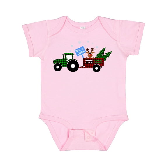 Inktastic Plaid Christmas Tractor With Cute Reindeer Boys or Girls Baby Bodysuit