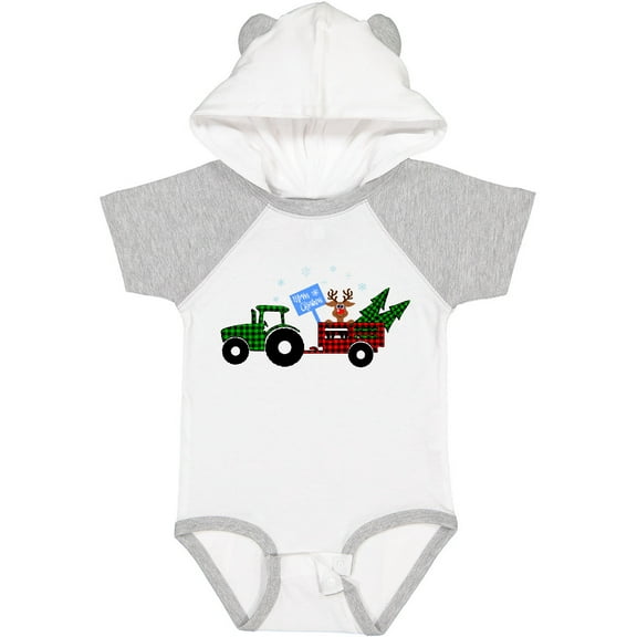 Inktastic Plaid Christmas Tractor With Cute Reindeer Boys or Girls Baby Bodysuit