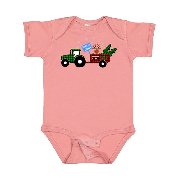 Inktastic Plaid Christmas Tractor With Cute Reindeer Boys or Girls Baby Bodysuit