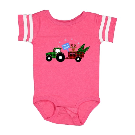 Inktastic Plaid Christmas Tractor With Cute Reindeer Boys or Girls Baby Bodysuit