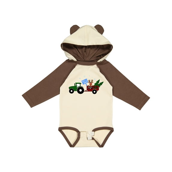 Inktastic Plaid Christmas Tractor With Cute Reindeer Boys or Girls Long Sleeve Baby Bodysuit