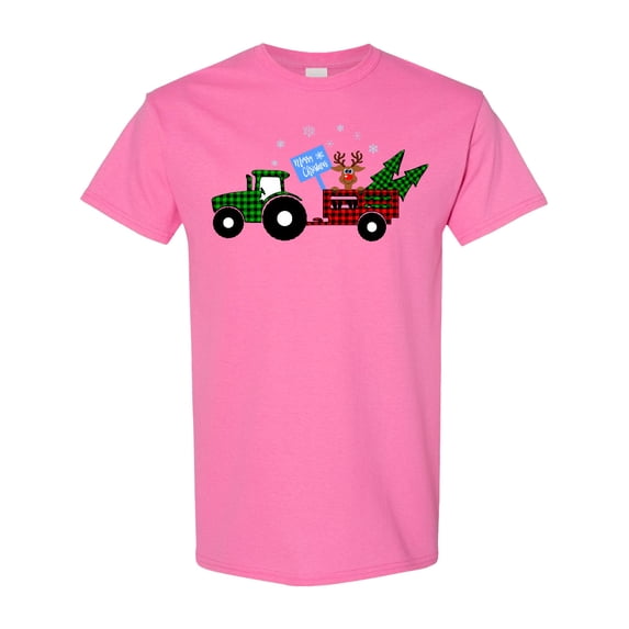 Inktastic Plaid Christmas Tractor with Cute Reindeer T-Shirt