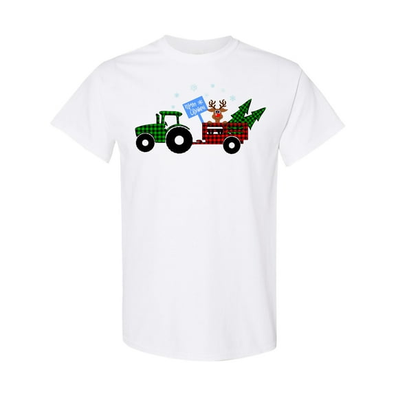 Inktastic Plaid Christmas Tractor with Cute Reindeer T-Shirt