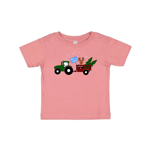 Inktastic Plaid Christmas Tractor with Cute Reindeer Boys or Girls Baby T-Shirt