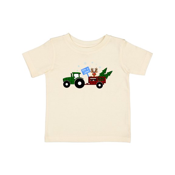 Inktastic Plaid Christmas Tractor with Cute Reindeer Boys or Girls Baby T-Shirt