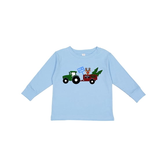 Inktastic Plaid Christmas Tractor with Cute Reindeer Boys or Girls Long Sleeve Toddler T-Shirt
