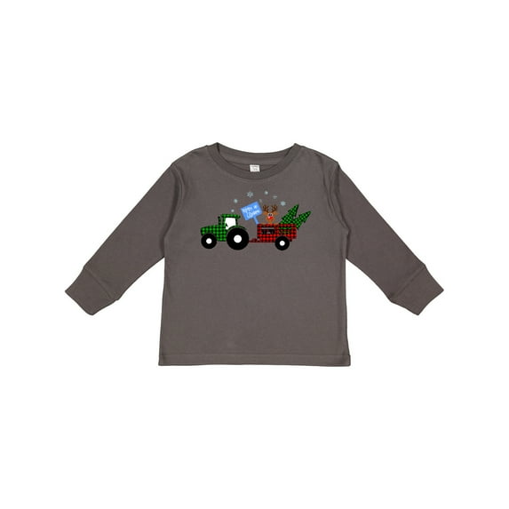 Inktastic Plaid Christmas Tractor with Cute Reindeer Boys or Girls Long Sleeve Toddler T-Shirt