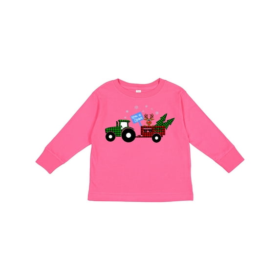 Inktastic Plaid Christmas Tractor with Cute Reindeer Boys or Girls Long Sleeve Toddler T-Shirt